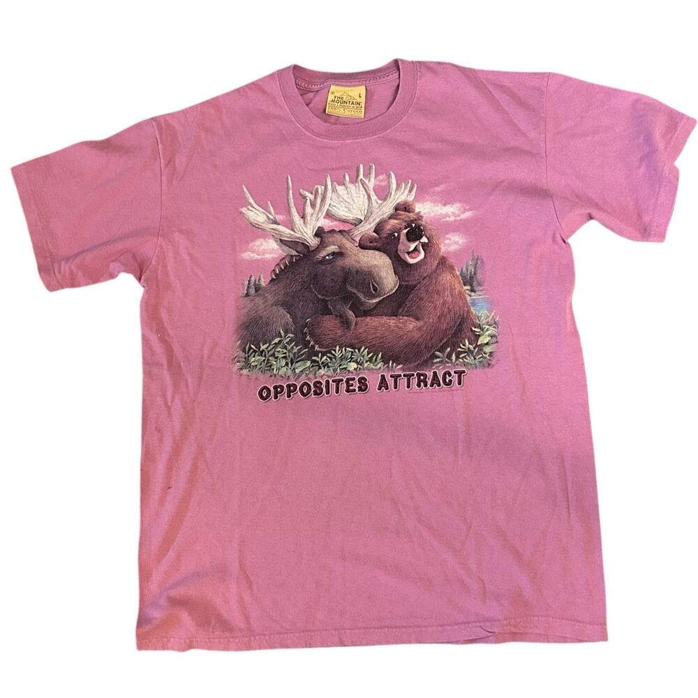 2008 The Mountain Graphic Tee Mens Large Moose Bear Nature Cute Outdoors Casual